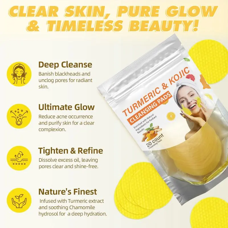 Visible Brightening Turmeric & Kojic Acid Cleansing Pads,20pcs🟡